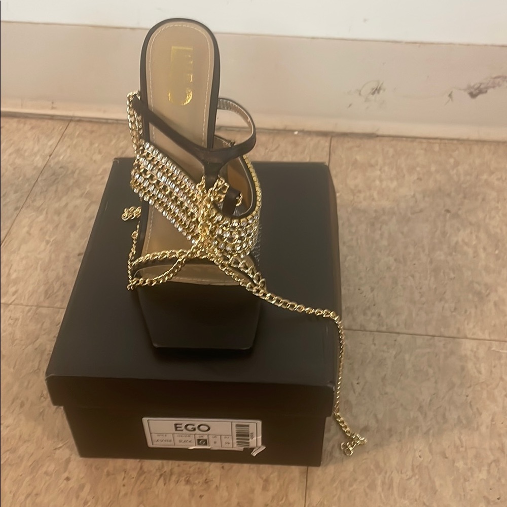 EGO Black and Gold Chain Platform Heels